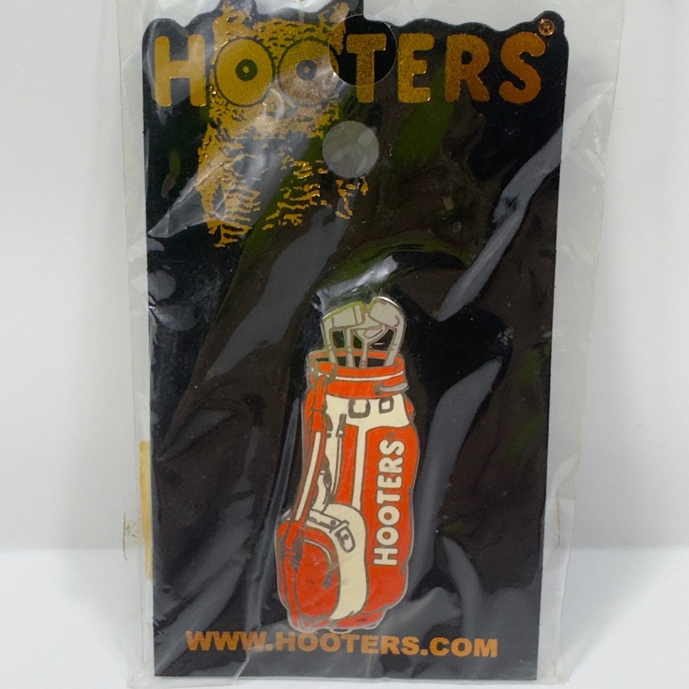 Vintage Hooters Enamel Pin Golf Bag Sports Orange White Enamel Metal Collectible